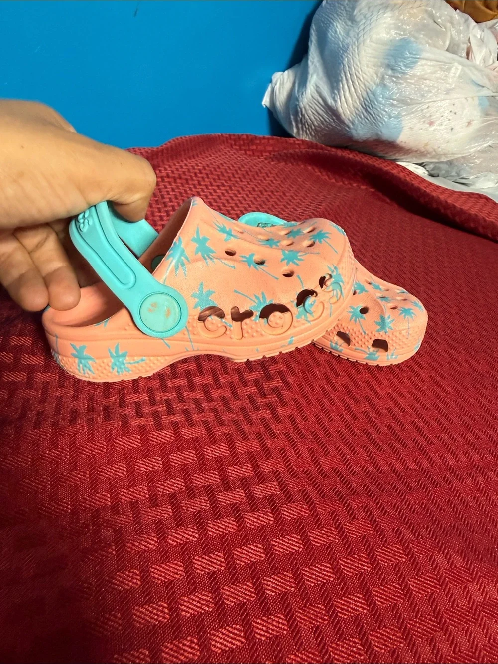 Baby girl  Coral Pink Palm-Print Clog with Teal Strap Sz 6
